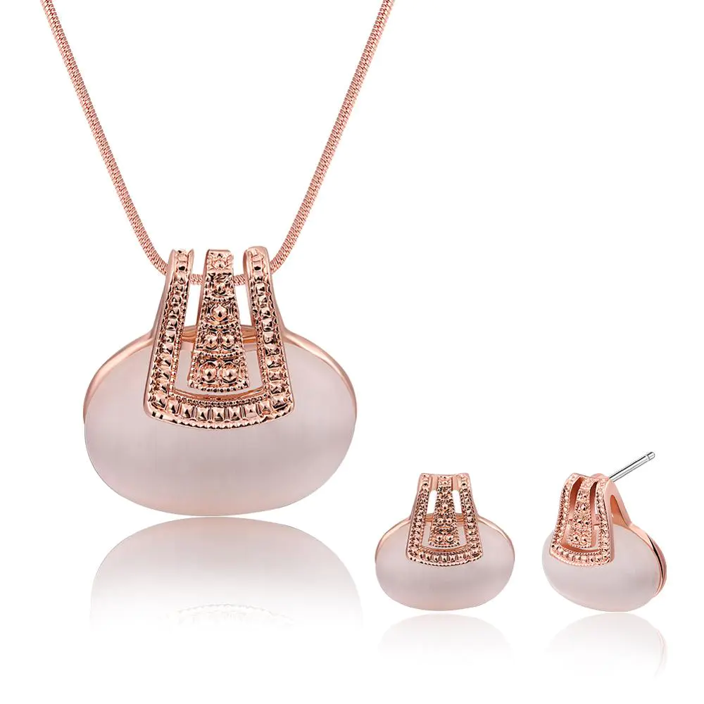 Joacii Wholesale 18K Rose Gold Plated Semi-Precious Stone Alloy Copper Jewelry Set