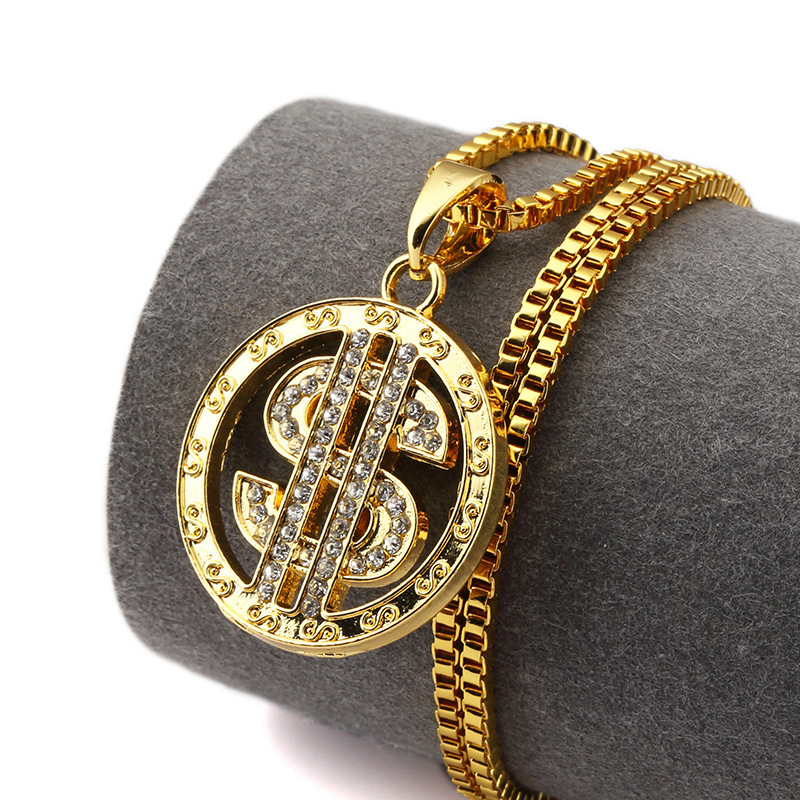 Dollar Symbol Design 18K Gold Chain Necklace For Men With Bijoux Femme
