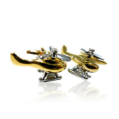 Excellent gold color helicopter cufflink and tie pin set