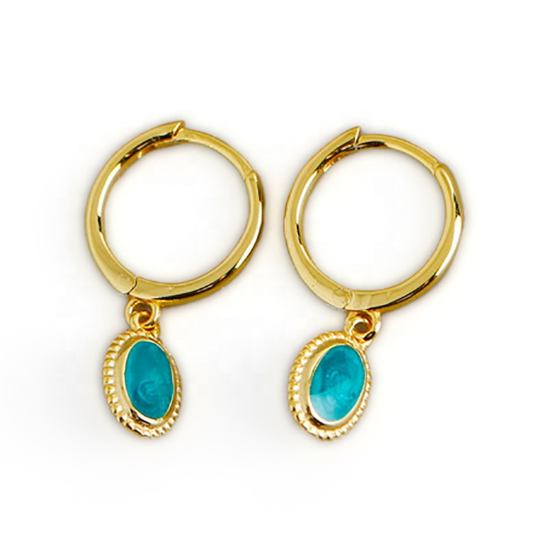 Starry Sky Green Enamel S925 Earrings, Gold Plated Jewelry Buckle Earrings Custom