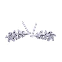 Rhodium-Plated Silver Earrings Feather-Shaped Cz Jewelry