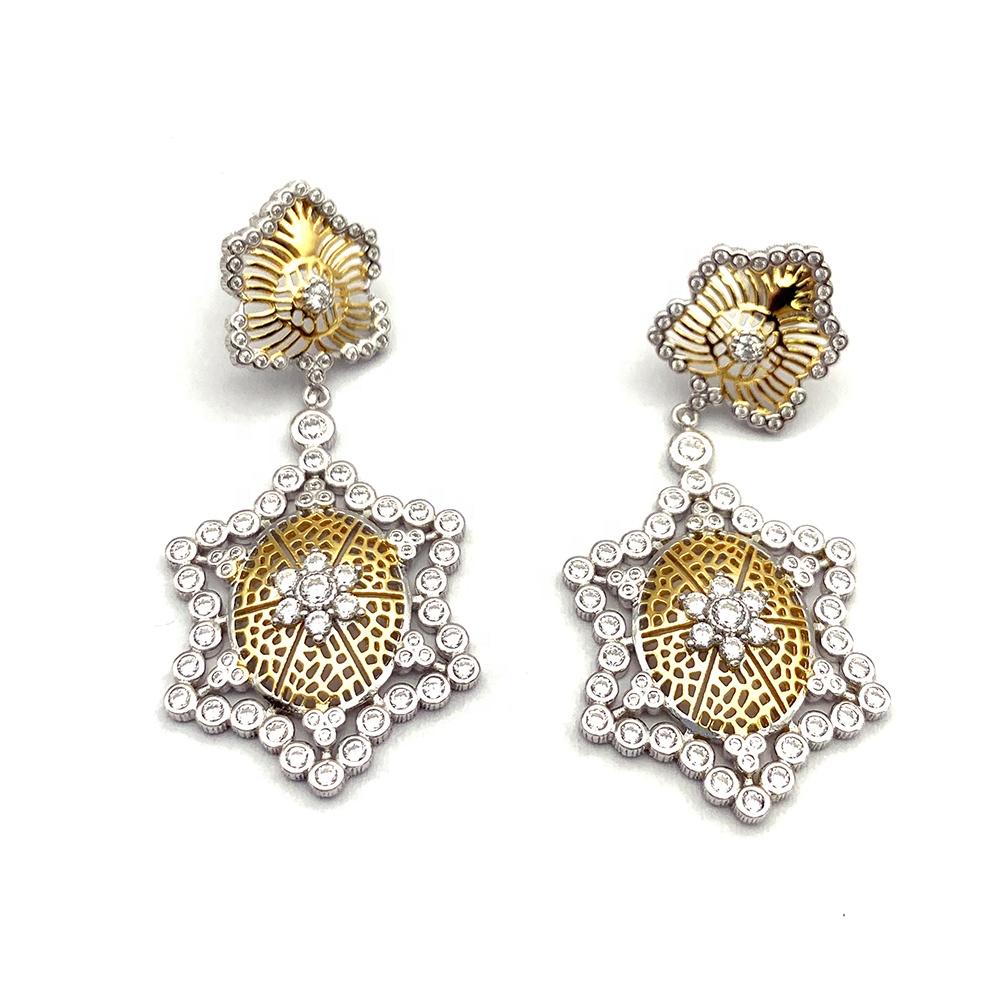 Silver And Gold Flower Design Turtle Pendant Earrings Bohemia Style
