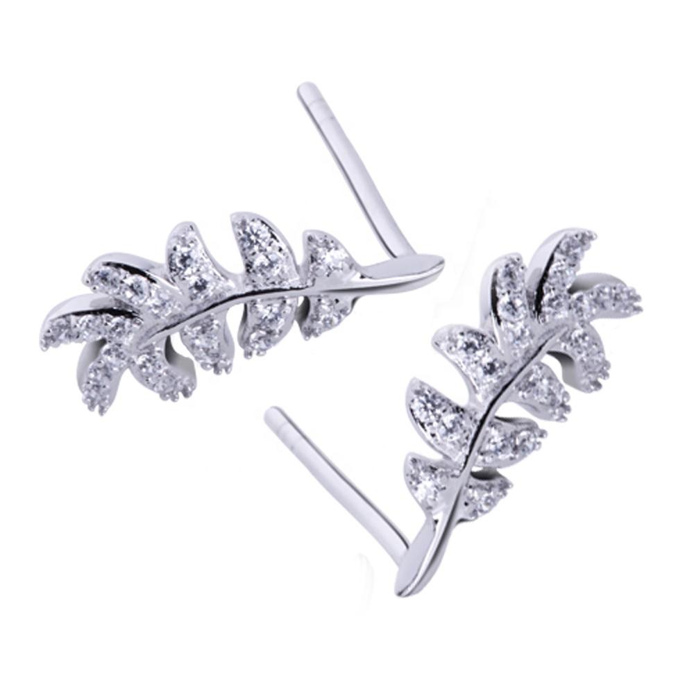 product-BEYALY-Rhodium-Plated Silver Earrings Feather-Shaped Cz Jewelry-img-2