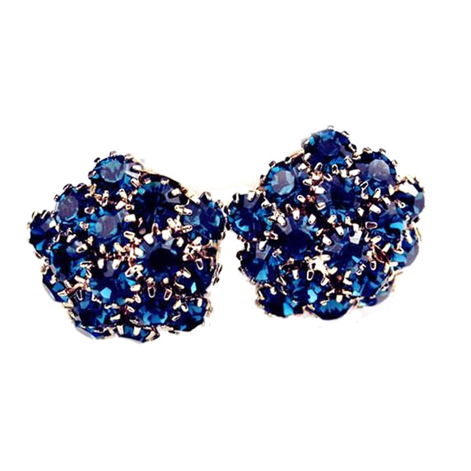 Multi blue stone flower silver ladies earrings