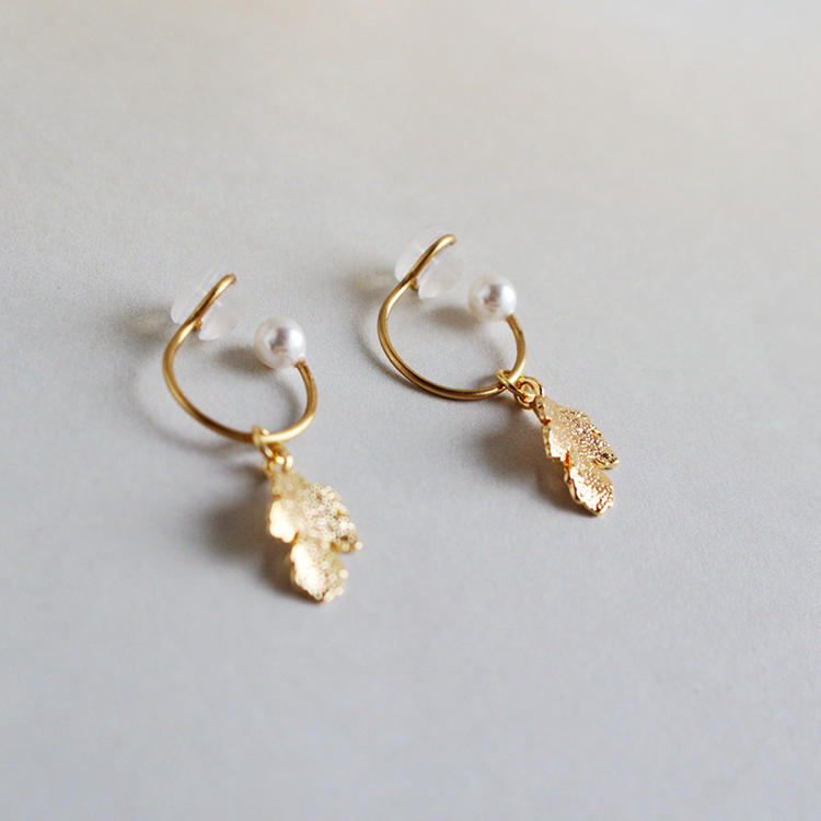 product-BEYALY-925 Silver Ladies Vintage Earrings,Copper Gold Plated Crystal Pearl Leaf Earrings-img-2