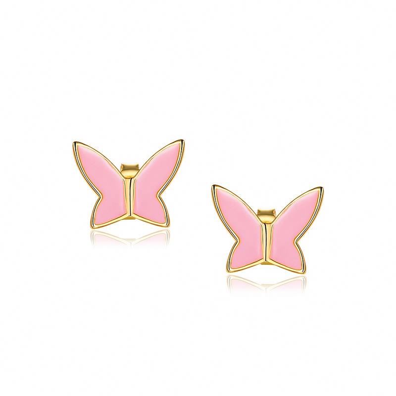Custom charm Enamel Pink ButterflyGold Color Jewelry Sterling Silver Earrings With Joias Banhadas A Ouro