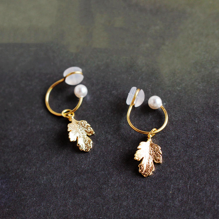 product-925 Silver Ladies Vintage Earrings,Copper Gold Plated Crystal Pearl Leaf Earrings-BEYALY-img-3