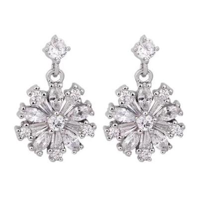 925 Sterling Silver Jewelry Diamond Snowflake Stud Earrings