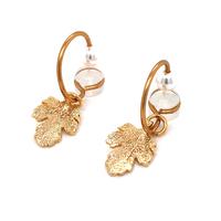 Ladies Vintage Copper Gold Plated Pearl Leaf Earrings Bohemian Jewelry