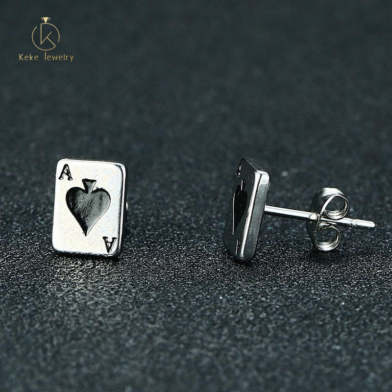 Wholesale Stainless Steel Stud Earrings with a of Spades Pattern ES-250