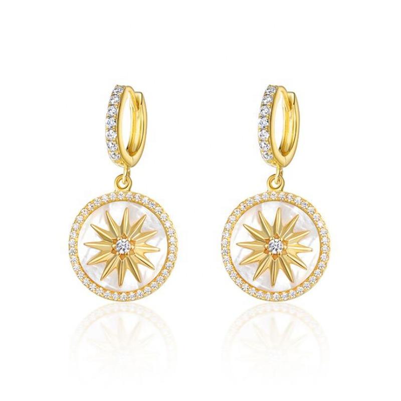 S925 Silver Eight Awn Star Earrings Jewelry, Custom White Shell Ins Gold Plated Jewelry Coin Earrings