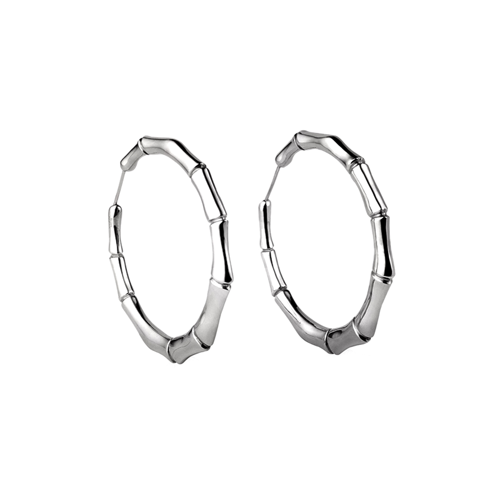 Shiny silver hoop cheap bamboo earrings