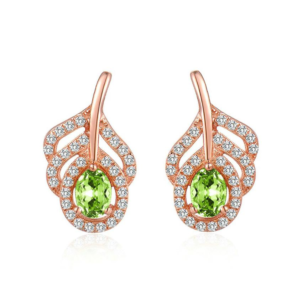 2020 New Trendy Peacock Feather Design Peridot Silver Emerald Green Earrings
