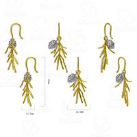 3D Computer Design Gold Plated Handmade Pinecone Tree Branch String Earrings