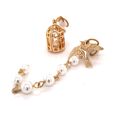 Simple Birdcage Tassel Pearls Manual Painless Invisible Coil Ear Clip Asymmetrical Earrings