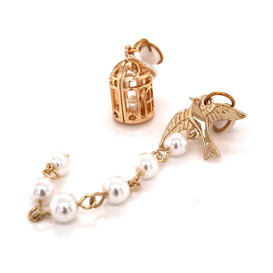 Simple Birdcage Tassel Pearls Manual Painless Invisible Coil Ear Clip Asymmetrical Earrings