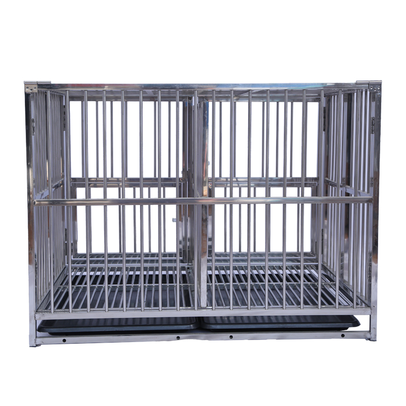 Single Door Foldable Stainless Steel Dog Kennel Cage With Divider