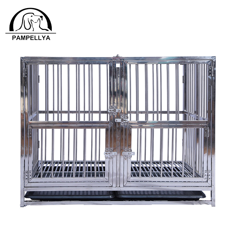 PAMPELLYA Stainless Steel Multiple Sizes Strong and Folding Dog Child Cage with Two Doors