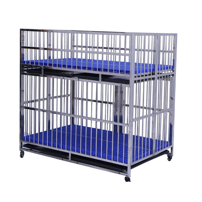 Big Size Stainless Steel Double layer Child And Mother Dog Run Cage with Wheels