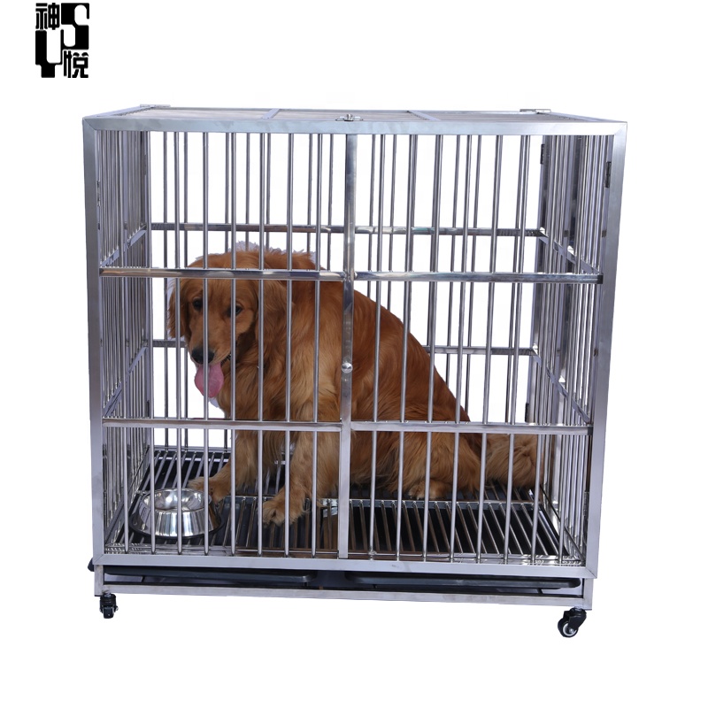 Metal Pet Crate Kennel Tray Wheels Folding Portable dog cage