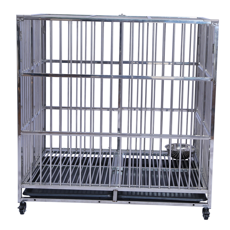 Heavy Duty Kennel Pet Cage House Large Dog Crate with Trays and Wheels