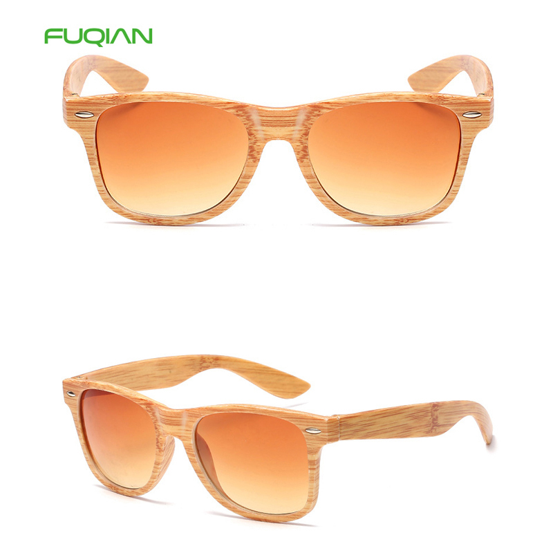 Cheap Square Frame Grey Lens Custom Logo Bamboo Wood Grain Women Men Sunglasses