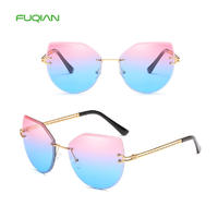 Fashion Trimmed Color Gradient Rimless Cat Eye Women Shades Sunglasses
