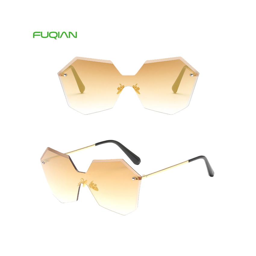 Fashion Size Polygon Irregular One Piece Lens Rimless Women Sunglasses