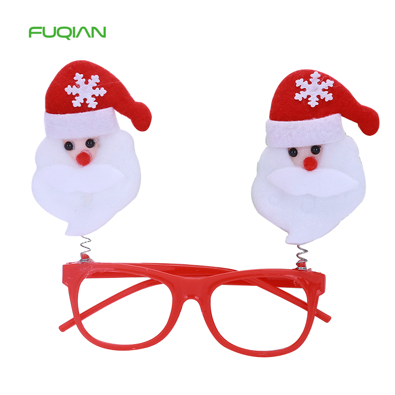 Christmas Red Glitter Glasses Frame Party Decorations Santa Claus Deer Tree Props