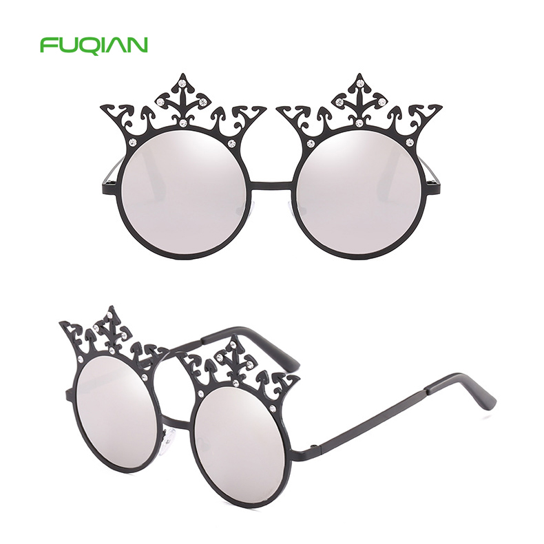Retro Crown Rhinestone Decorative Round Frame Designer Women Eyewear
