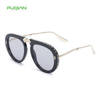 Vintage Folding Pilot Sunglasses Women Luxury Crystal Brand Oversize Clear Eyeglasses Men Shades Oculos De Sol