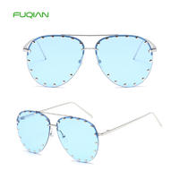 Fashion Rivet Round Frame Private Label Mirror Color Women Sunglasses