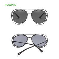 Candy Color OEM Round Metal Double-Ring Hollow Women Shades Sunglasses