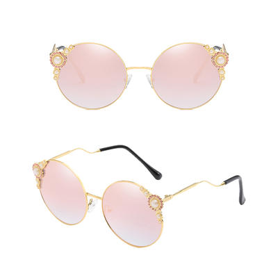 2019 Fashion Oval Metal Frame Pearl Decoration Female Women Sunglasses       