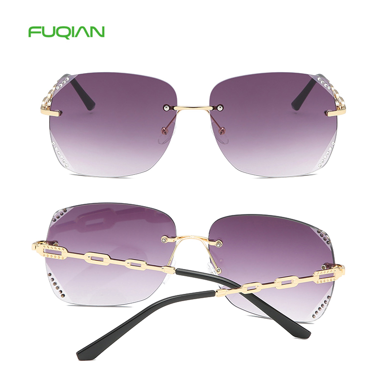 Fashion Hollow Out Chain Rimless Frame Diamond Lens Cat3 UV400 WomenSunglassesFashion Hollow Out Chain Rimless Frame Diamond Lens Cat3 UV400 Women  Sunglasses
