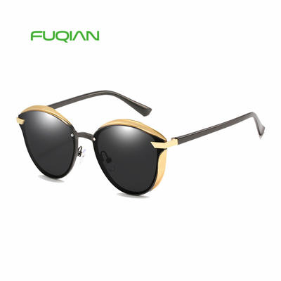 Trendy Luxury Design Cateye Metal Mirror Polarized Womens Sunglasses