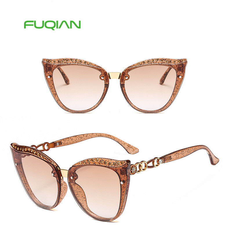 Fashion brand luxury cat eye sunglasses women ladies oversized diamond frame sun glasses female black shades oculos de sol UV400