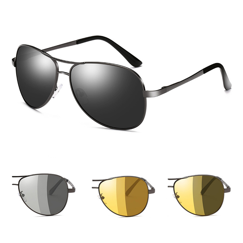 2019 High Quality Logo UV400 Night Vision Discolored Pilot Polarized Sunglasses Men