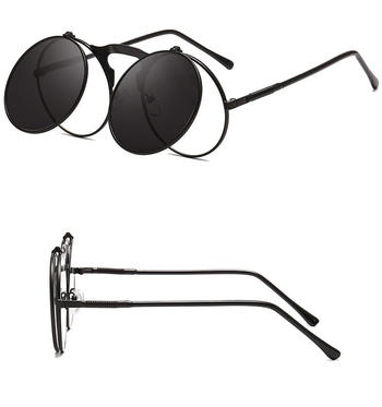 Cool Dazzle Men Metal Plastic Flip Cover Round Women Vintage Sunglasses