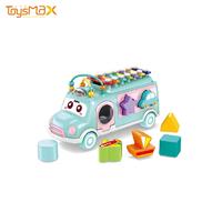 2019 Multi color Educational Baby Bus, multi-functional Baby knocking piano, baby puzzle toy