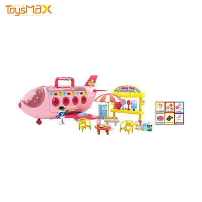New arrival pink intelligent plastic food shop B/O airliner plane toy with music light