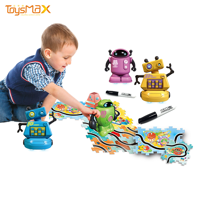 Kids educational toy Drawing Line Inductive walking robot toy with 140pcs puzzle
