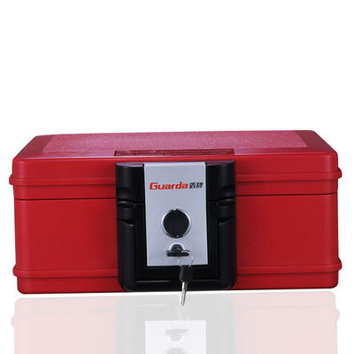 Red color 30 mins fire resistant waterproof safe chest 354*282*154mm with key lock and clamping to unlock
