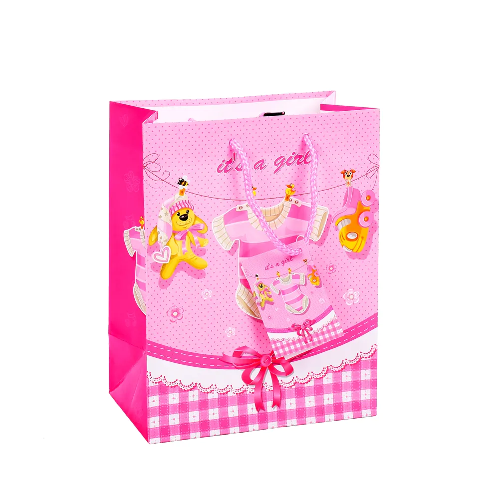 Promotional Personalized Handmade Special Design Pink Printing Gift Shopping Paper Bag