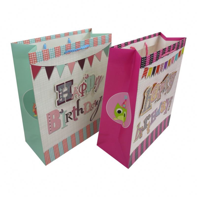 Customized paster dusting craft paper bags,birthday paper shopping bags with handle