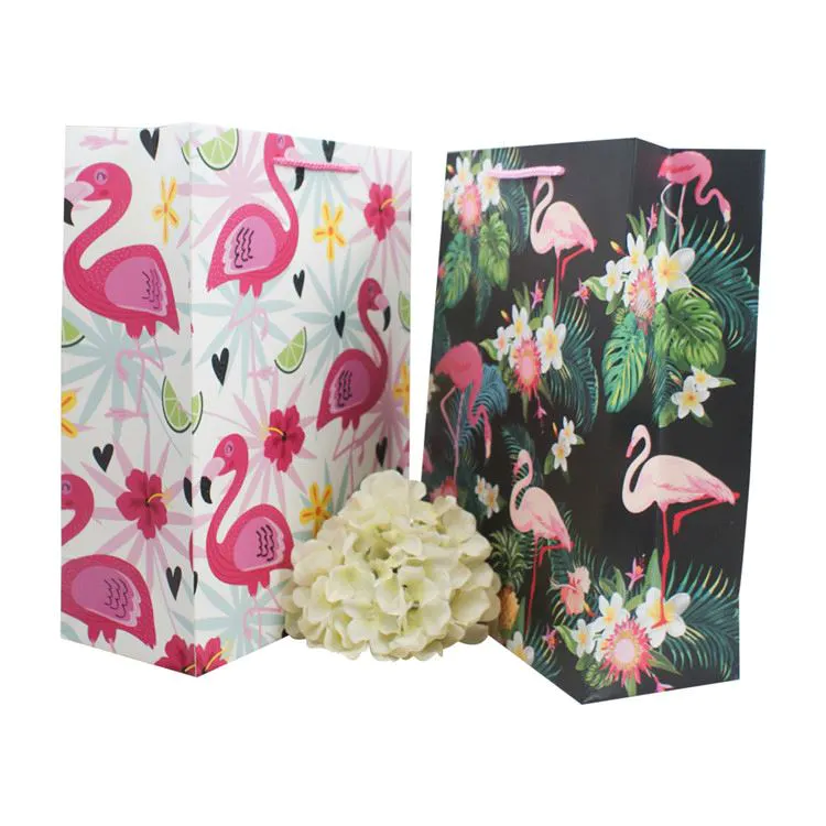 Excellent quality flamingo pattern paper shopping bags recycled paper gift bags