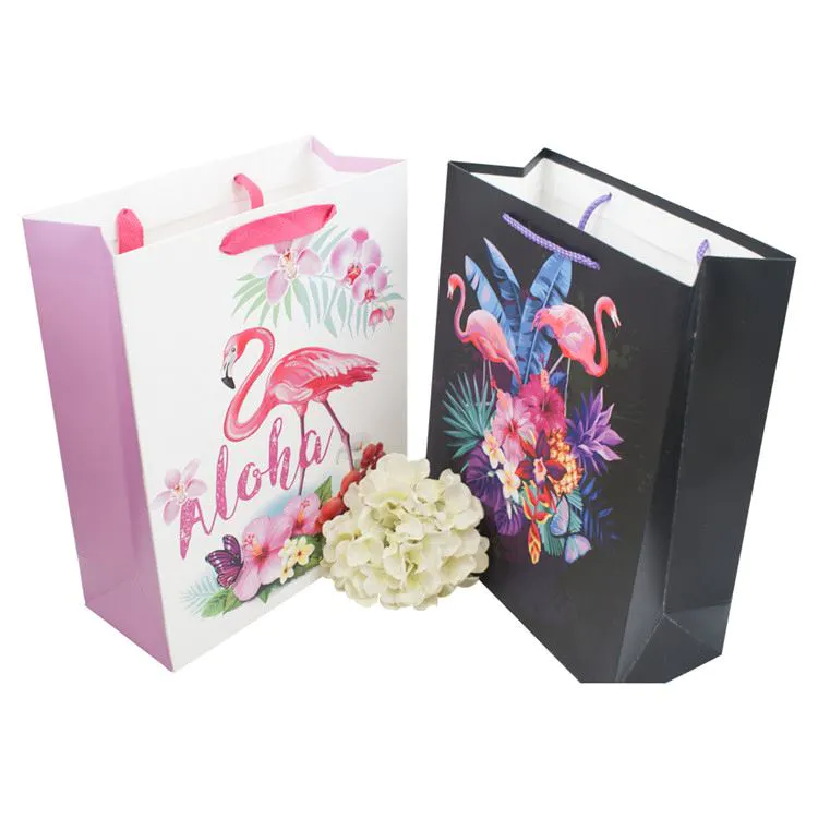 Attractive style gift paper bag flamingo pattern gift packaging packing paper bag