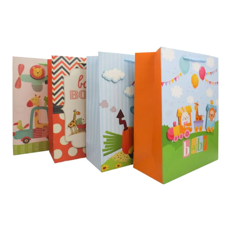 Wholesale paper shopping custom gift bag,3d pattern cartoon color paper bag