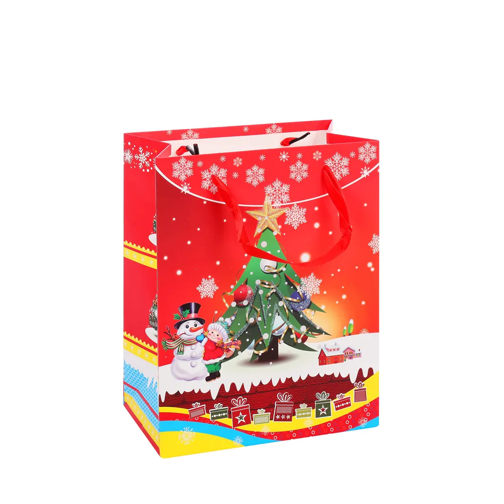 2019 Nouveau Design Simple Eco-Resputeux de l'Environnement Rouge Rouge Snowman Christmas Main Paper Sacs