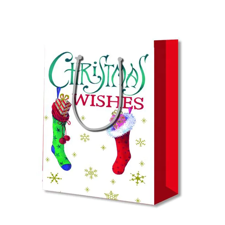 Wholesale Foldable Printing Durable Embossing Christmas Stocking Paper Gift Bag